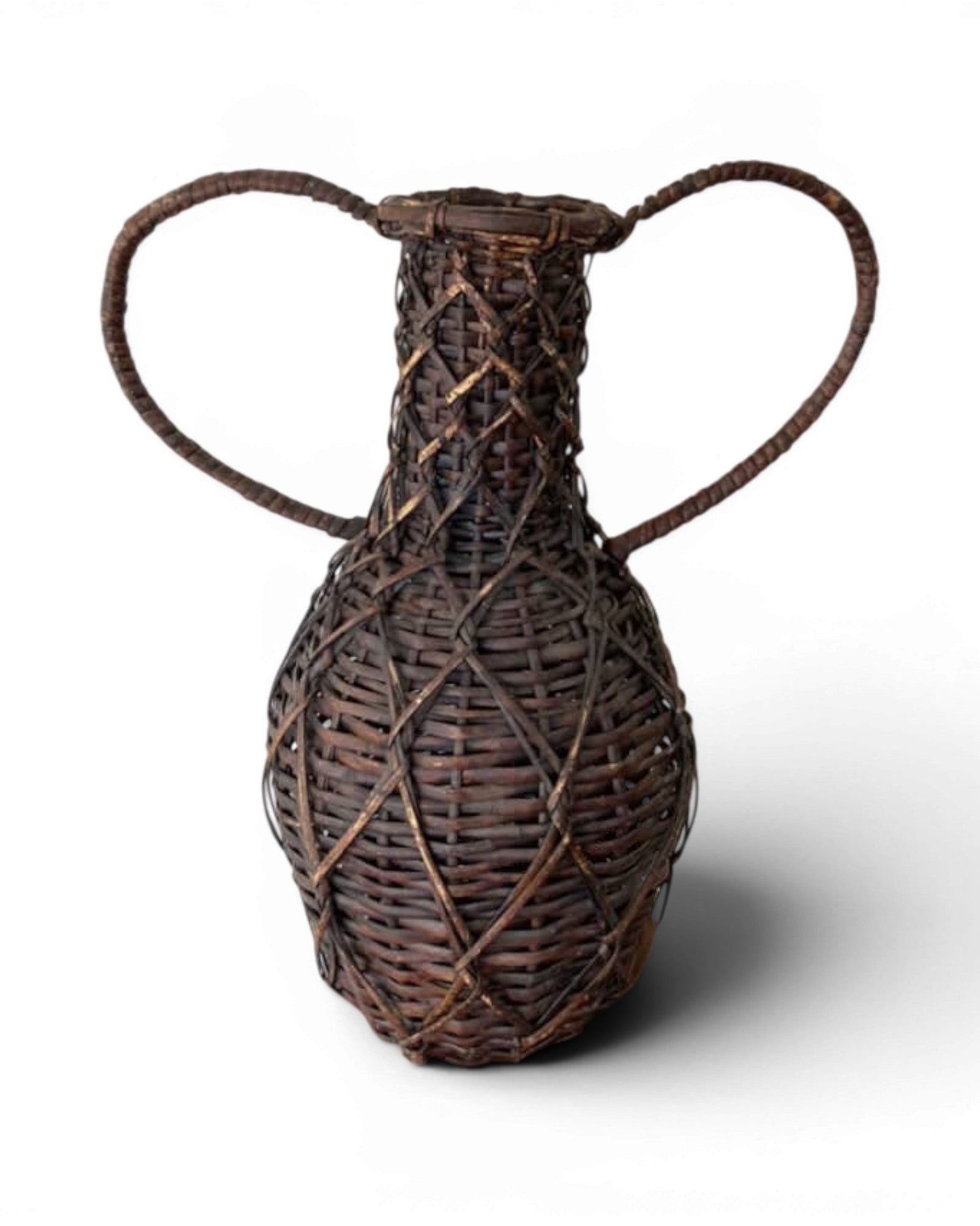 Vintage Handwoven Rattan Demijohn Vessel