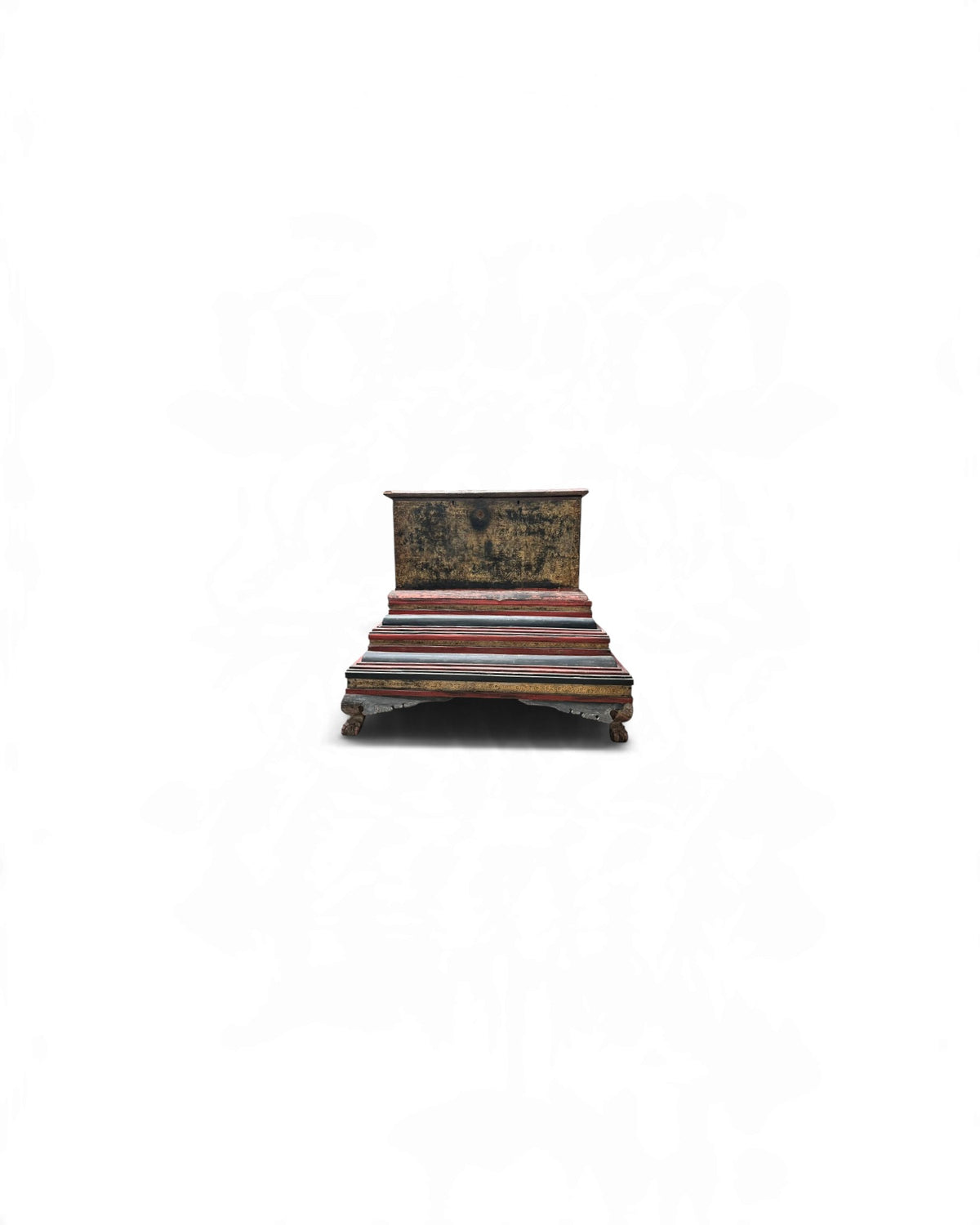 Antique Gilt Lacquer Chest on Tiered Red Stand