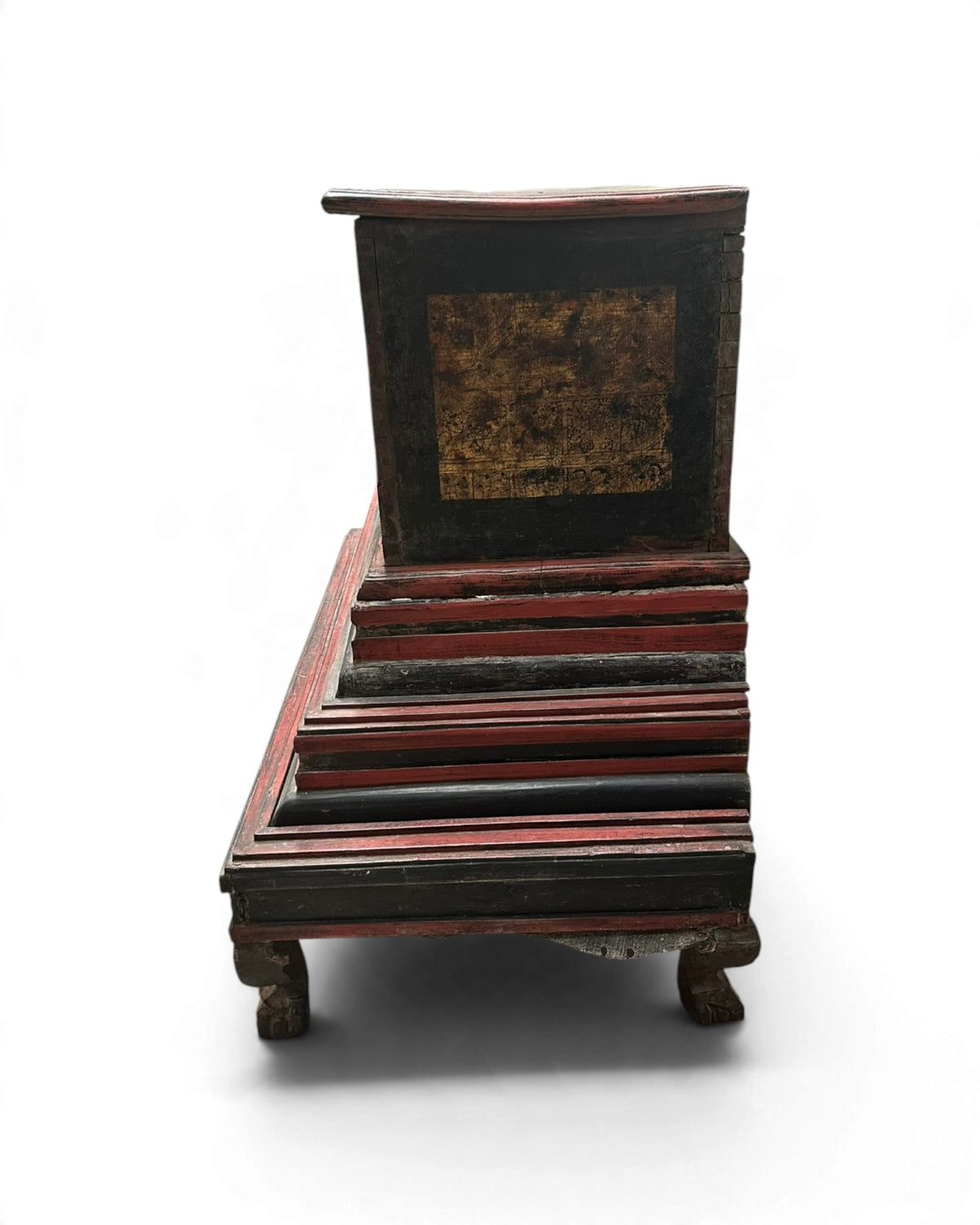 Antique Gilt Lacquer Chest on Tiered Red Stand