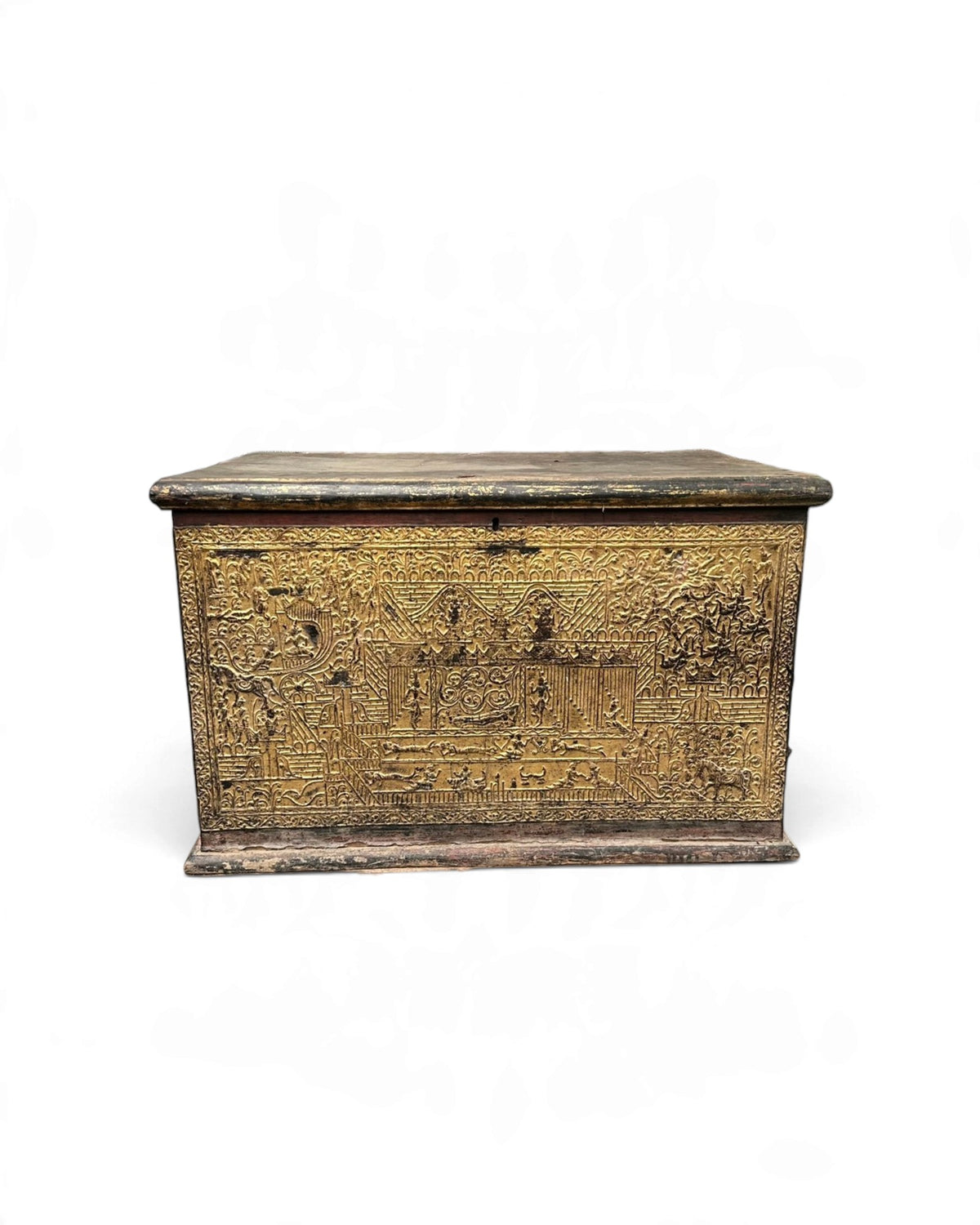 Gilt Lacquer Manuscript Chest (Sadaik) with Figural Scenes