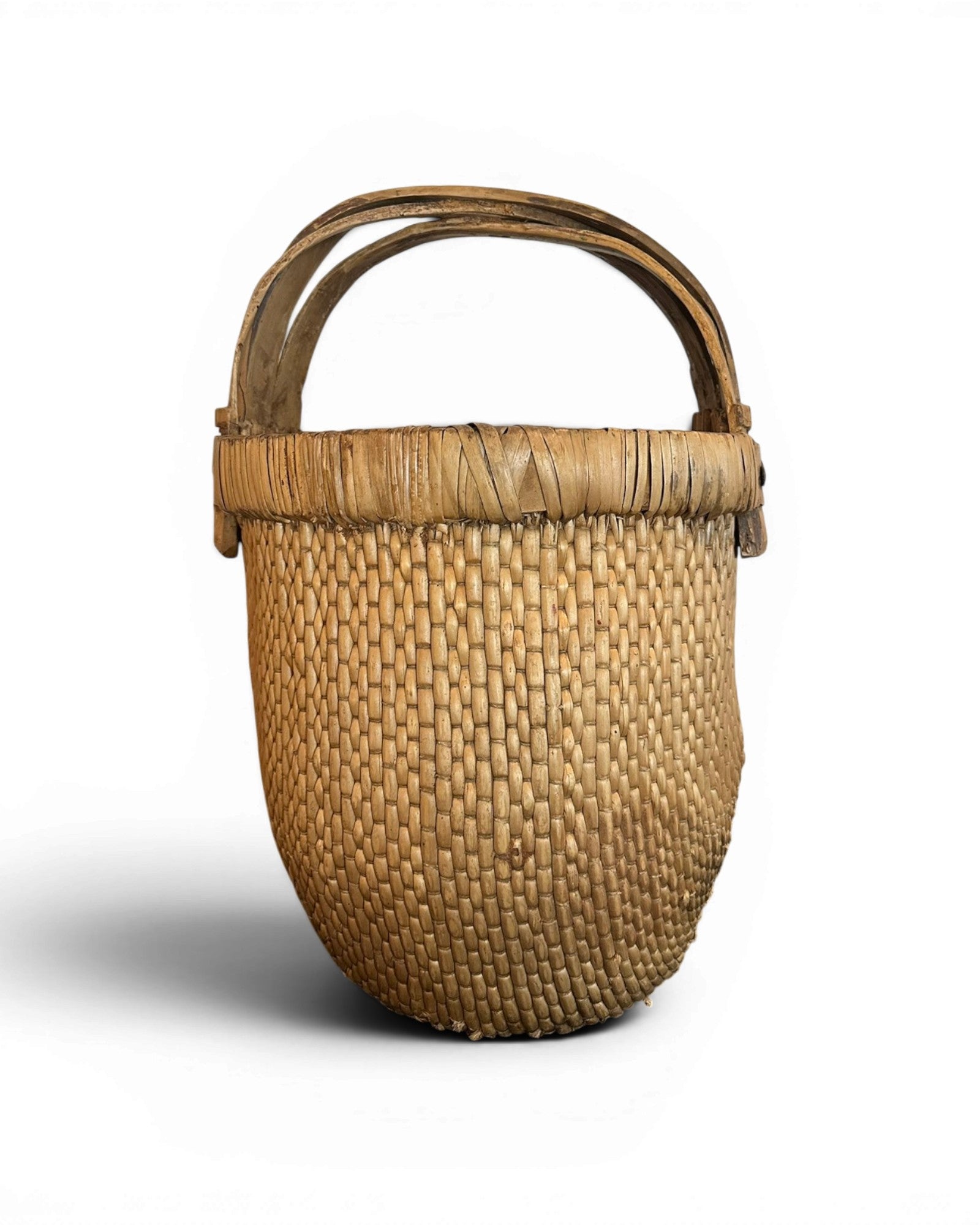 Antique Carved Bamboo Basket - Natural Wood