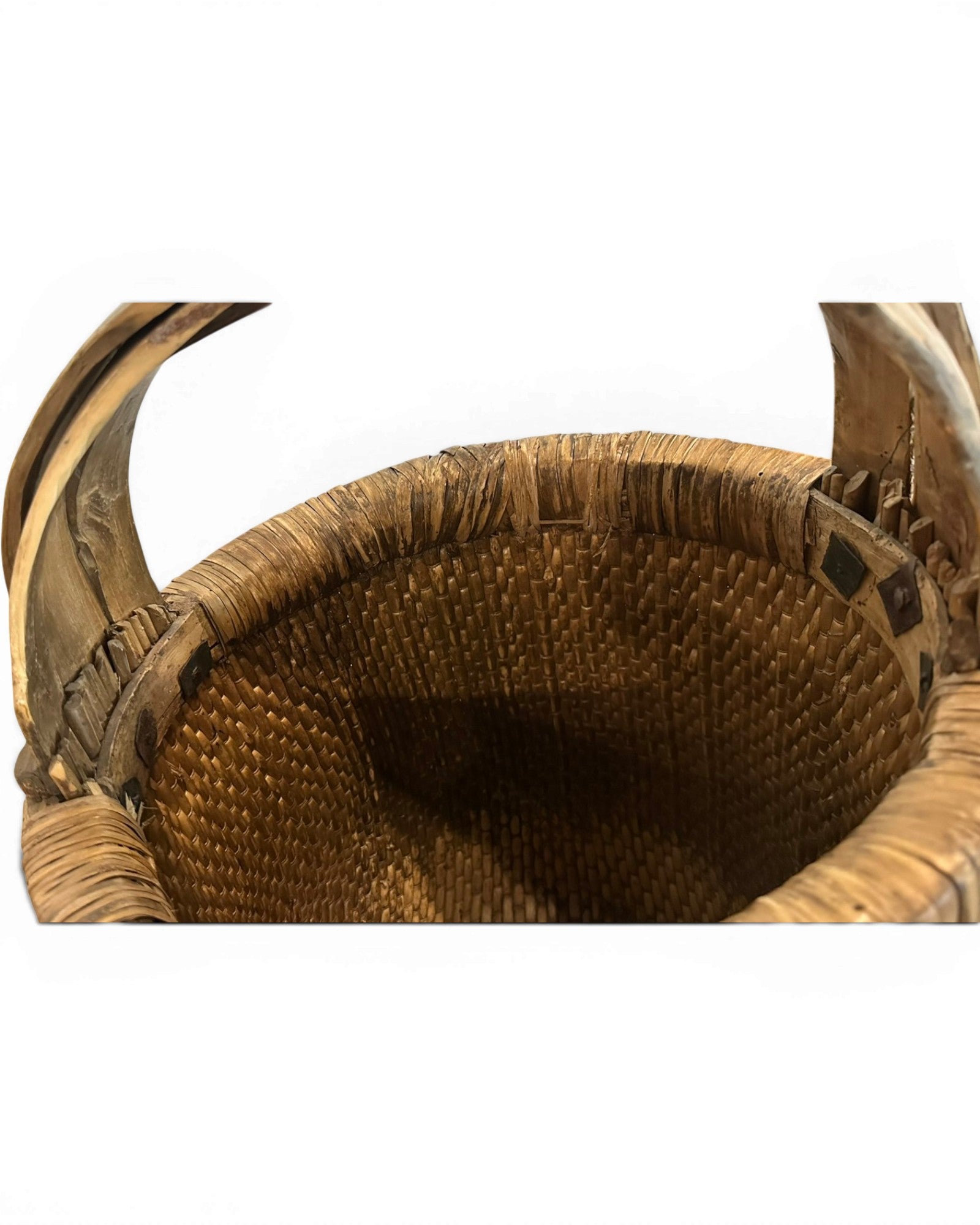 Antique Carved Bamboo Basket - Natural Wood