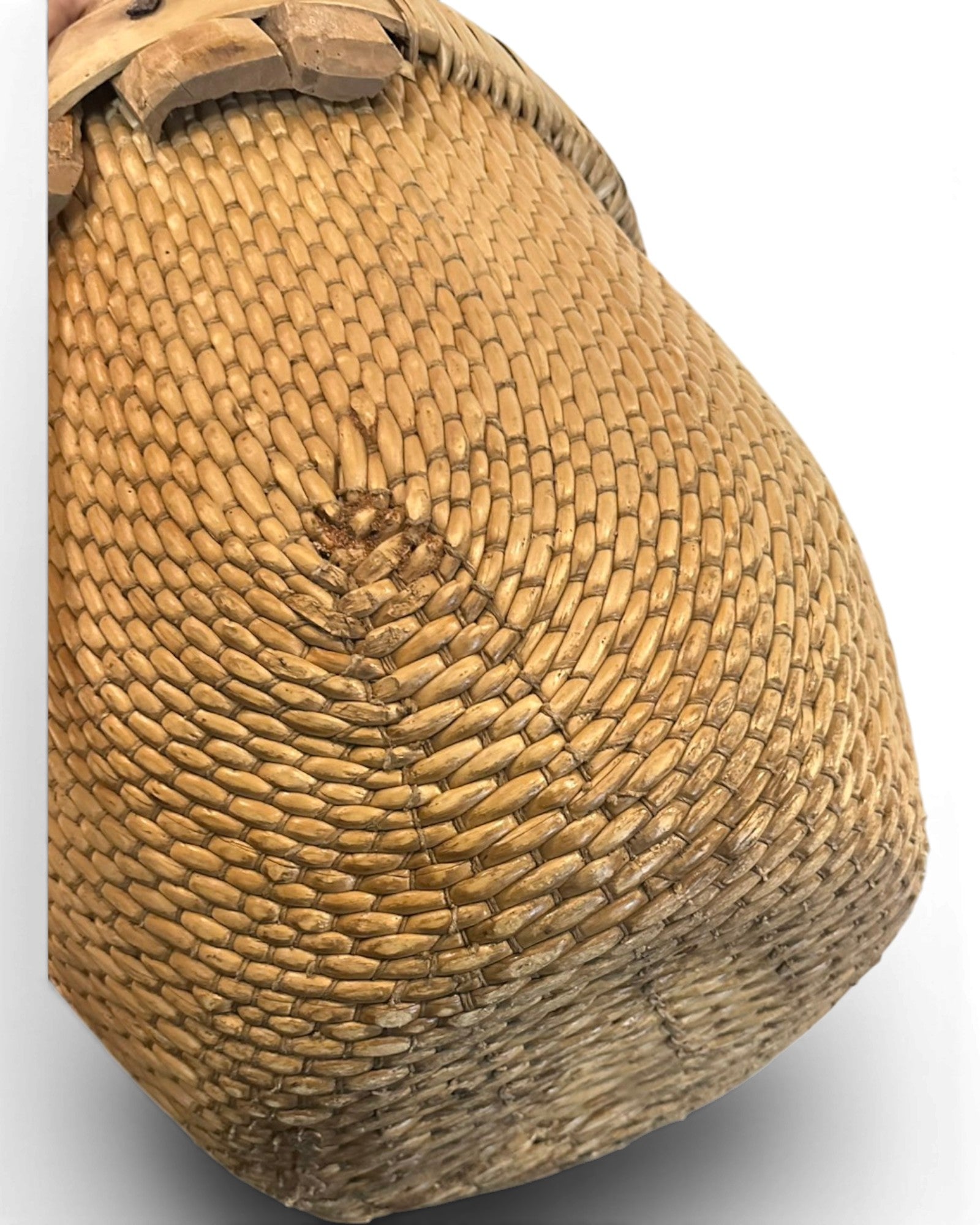 Antique Carved Bamboo Basket - Natural Wood