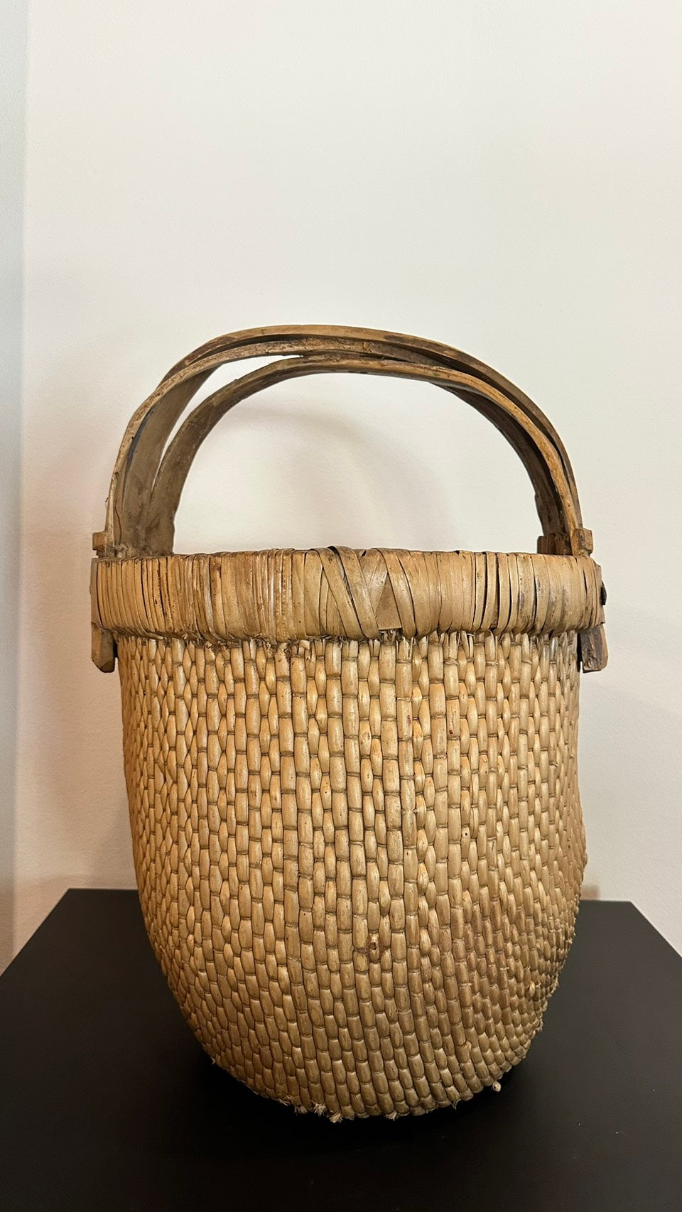 Antique Carved Bamboo Basket - Natural Wood