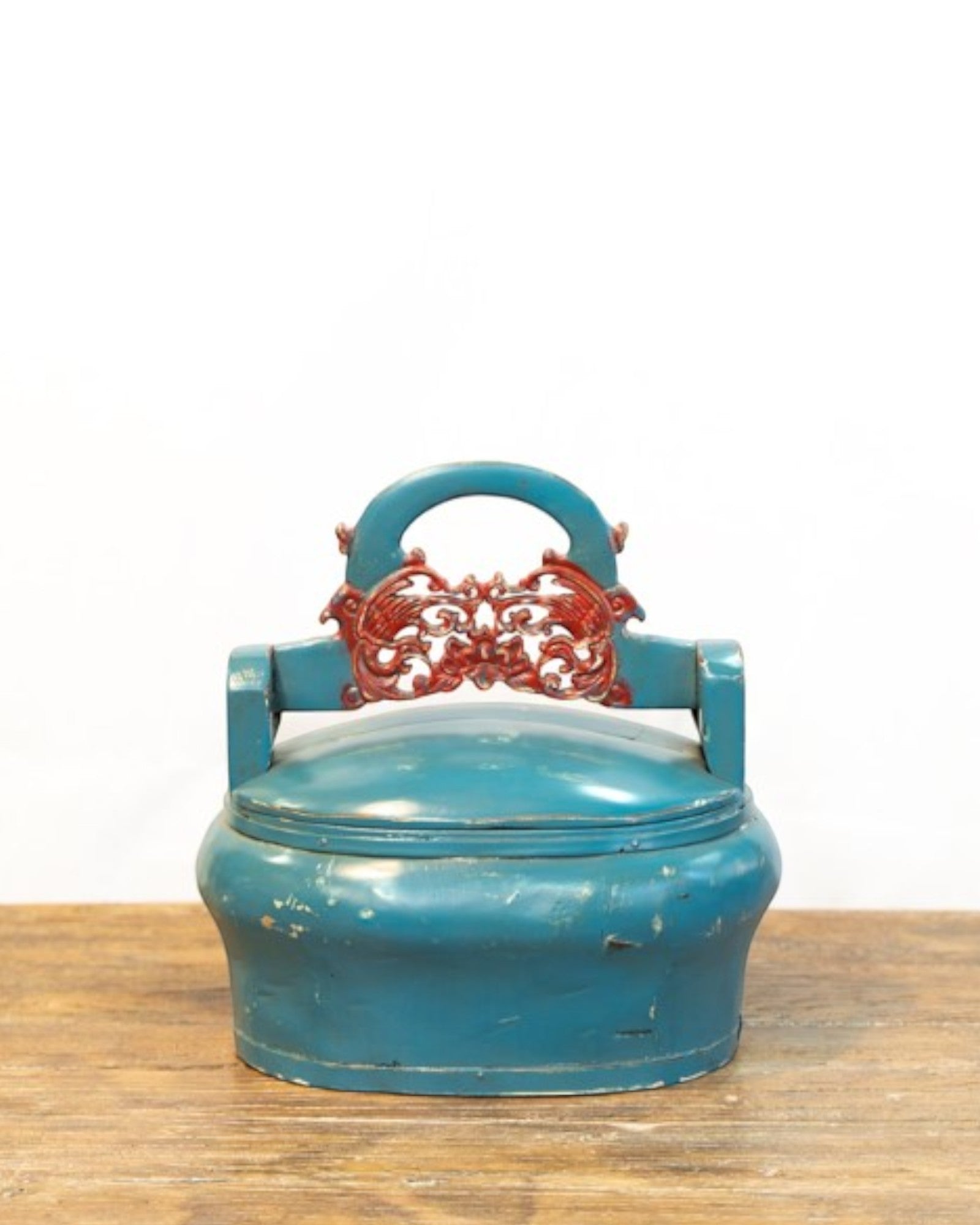 Handcrafted Poplar Wood Food Basket with Ornate Handle