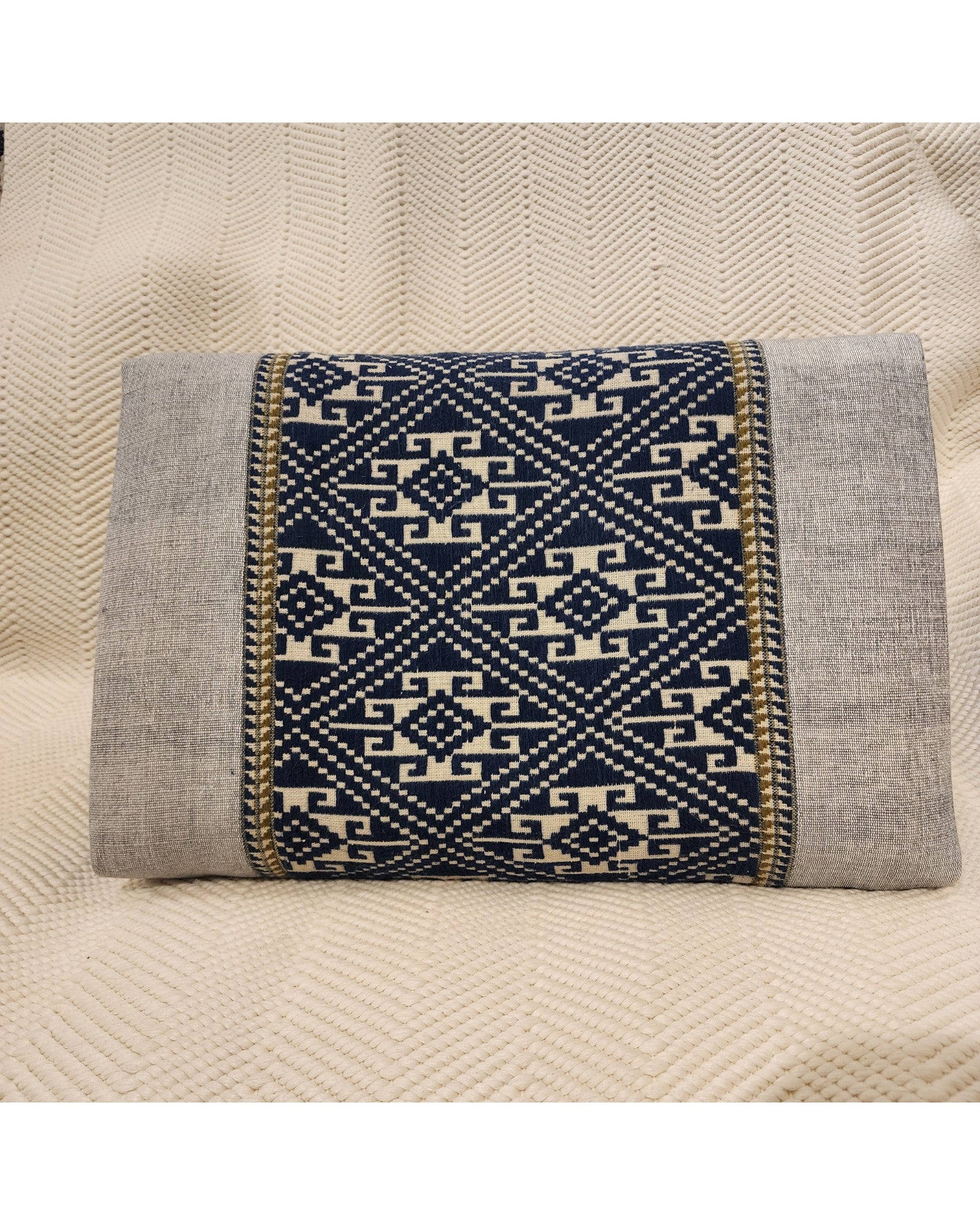 Triangular Cushion with Cotton Cover - Grey & Blue