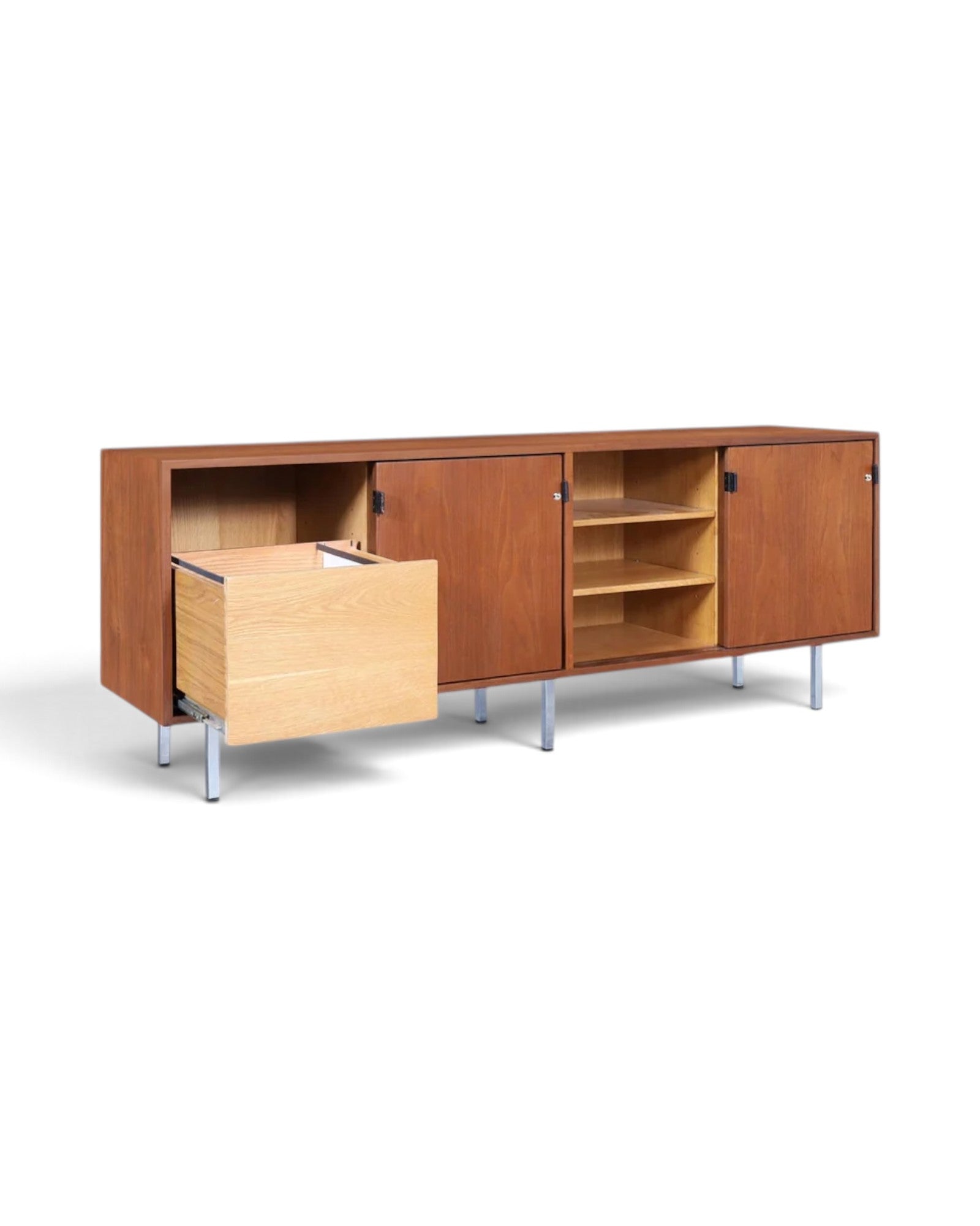 Mid-Century Modern Walnut and Chrome Credenza by Florence Knoll