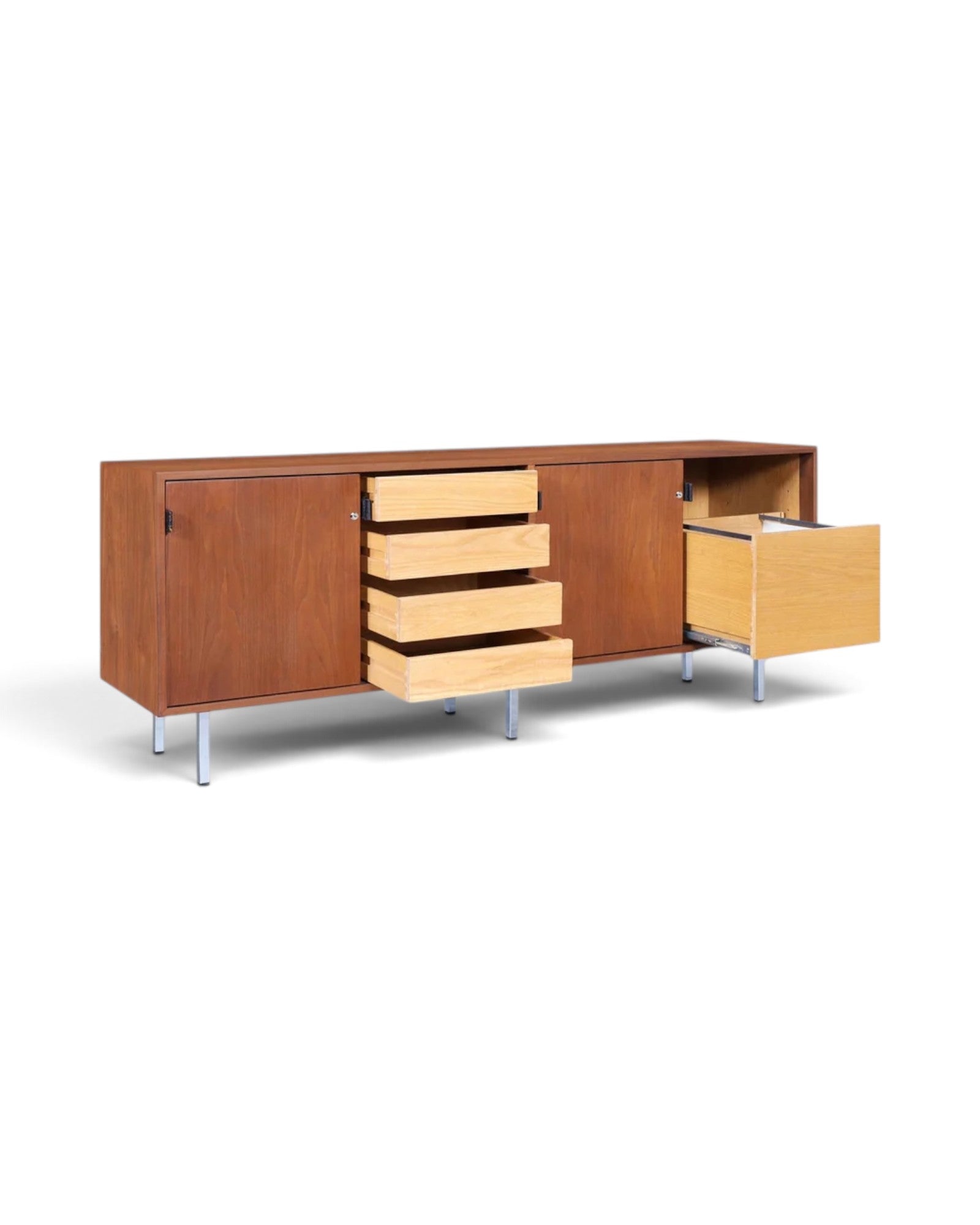 Mid-Century Modern Walnut and Chrome Credenza by Florence Knoll