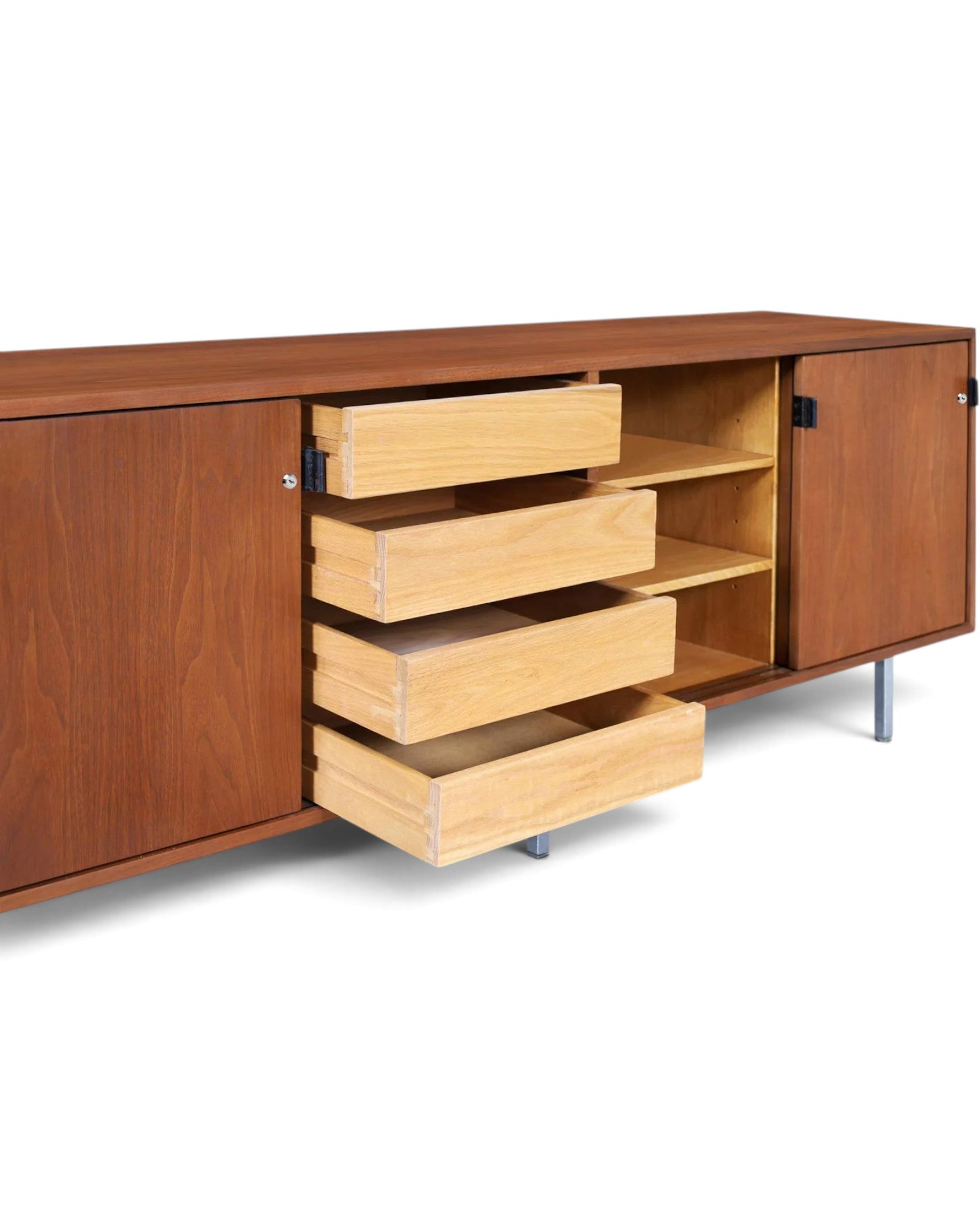 Mid-Century Modern Walnut and Chrome Credenza by Florence Knoll