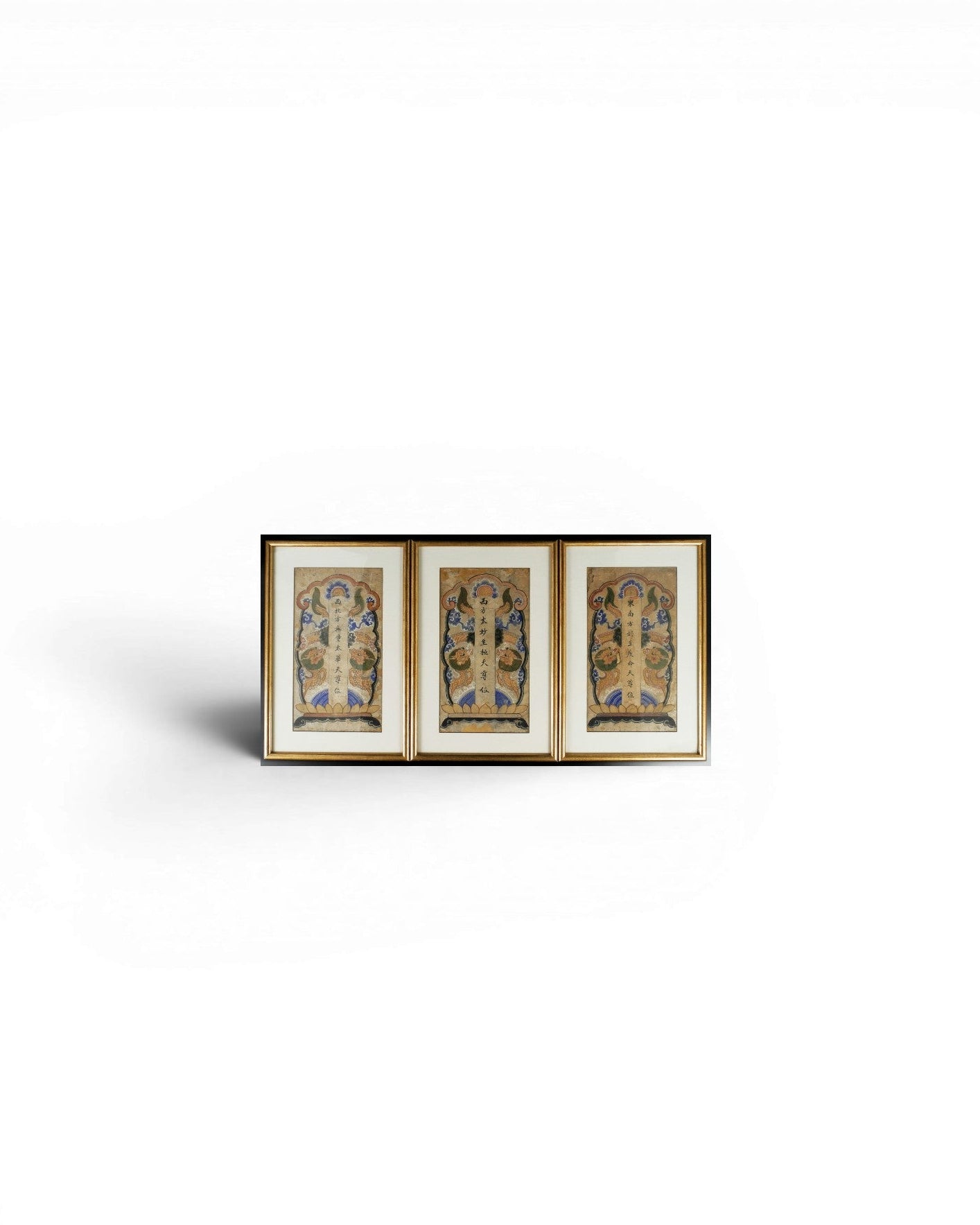 Set of 3 Framed Zhuang Paintings with Auspicious Chinese Characters and Dragons - (32 x 48 each) - Surround Living - 1