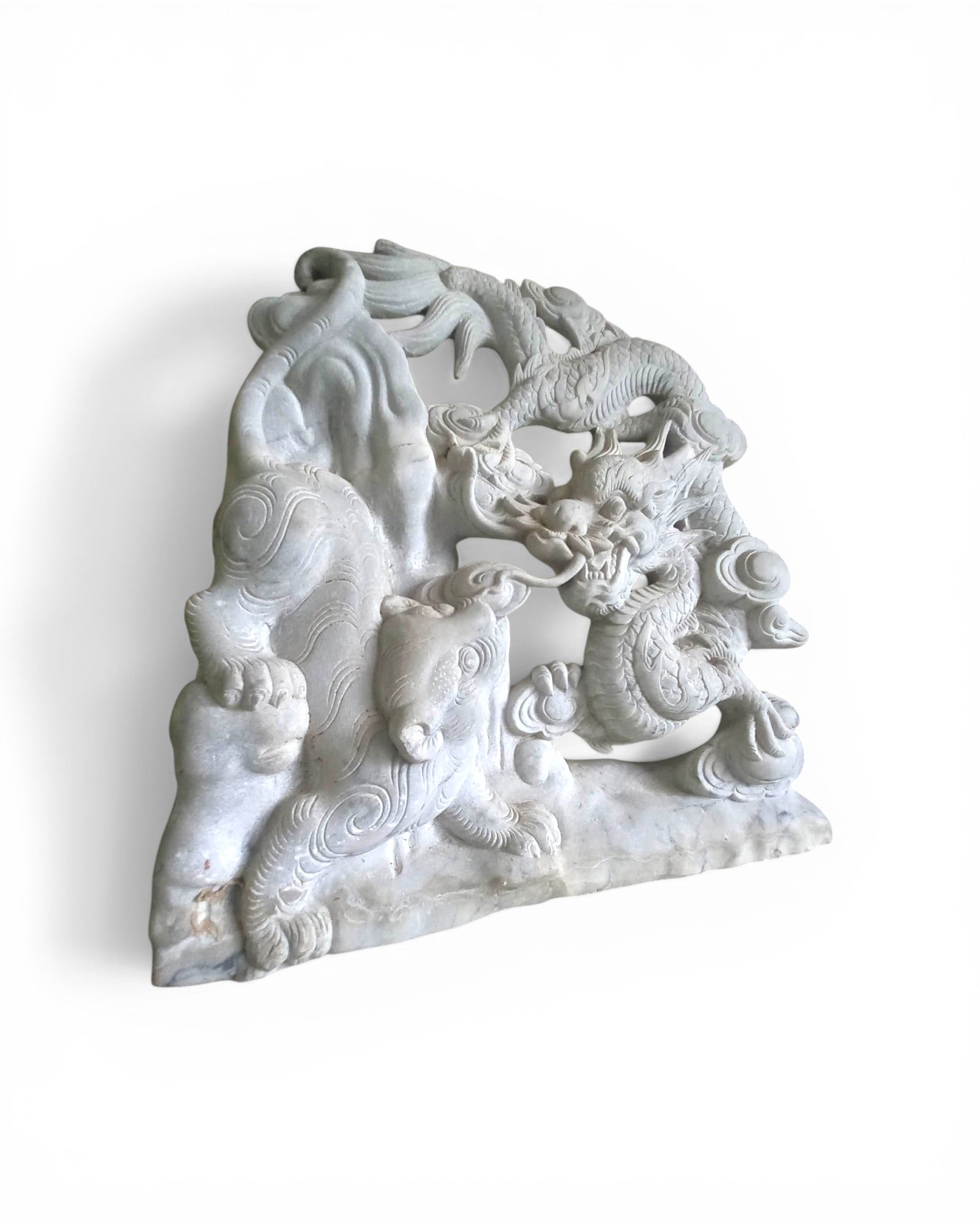 Carved Marble Dragon & Qilin Sculpture