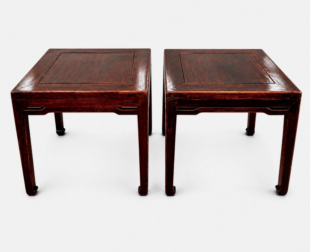 Pair of Qing Dynasty Low Elm Wood Side Tables / Stools