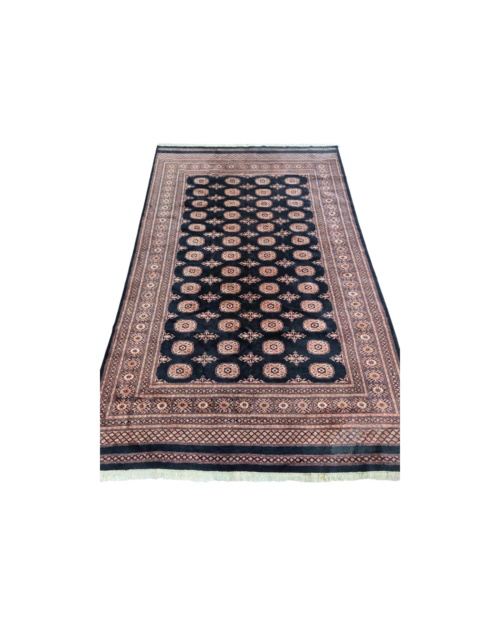 Bokhara-Style Black and Rose Medallion Rug