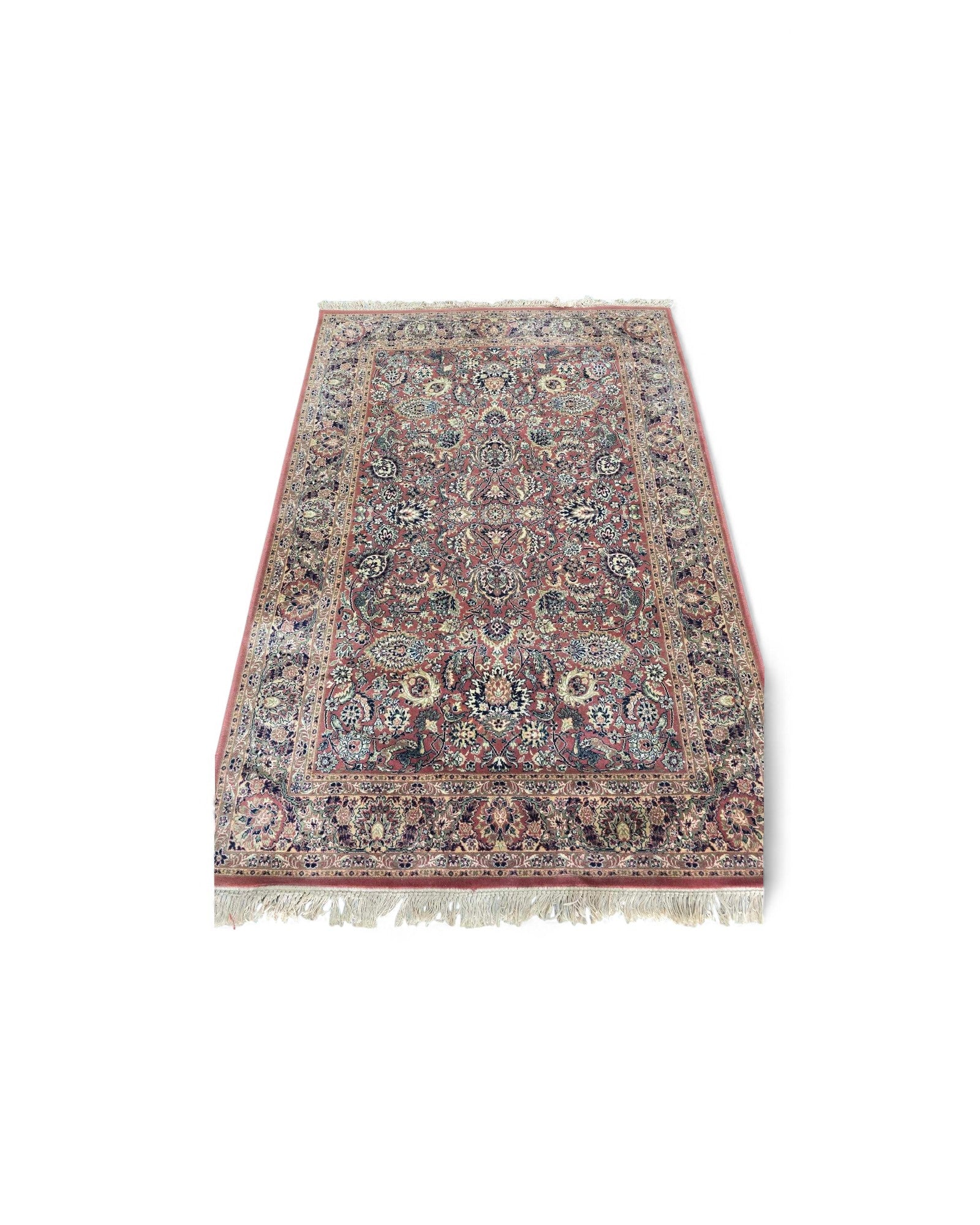 Belgian Floral Medallion Rug in Red & Ivory