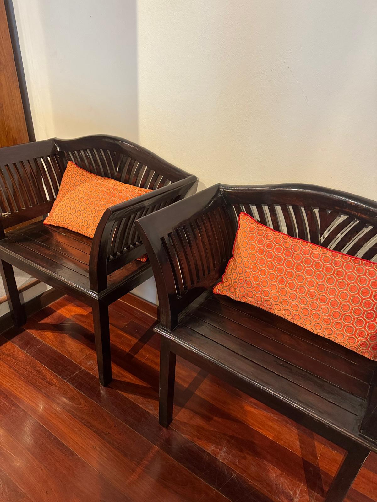 Anglo-Indian Fan Back Armchair in Hand-Carved Teak - Set of 2