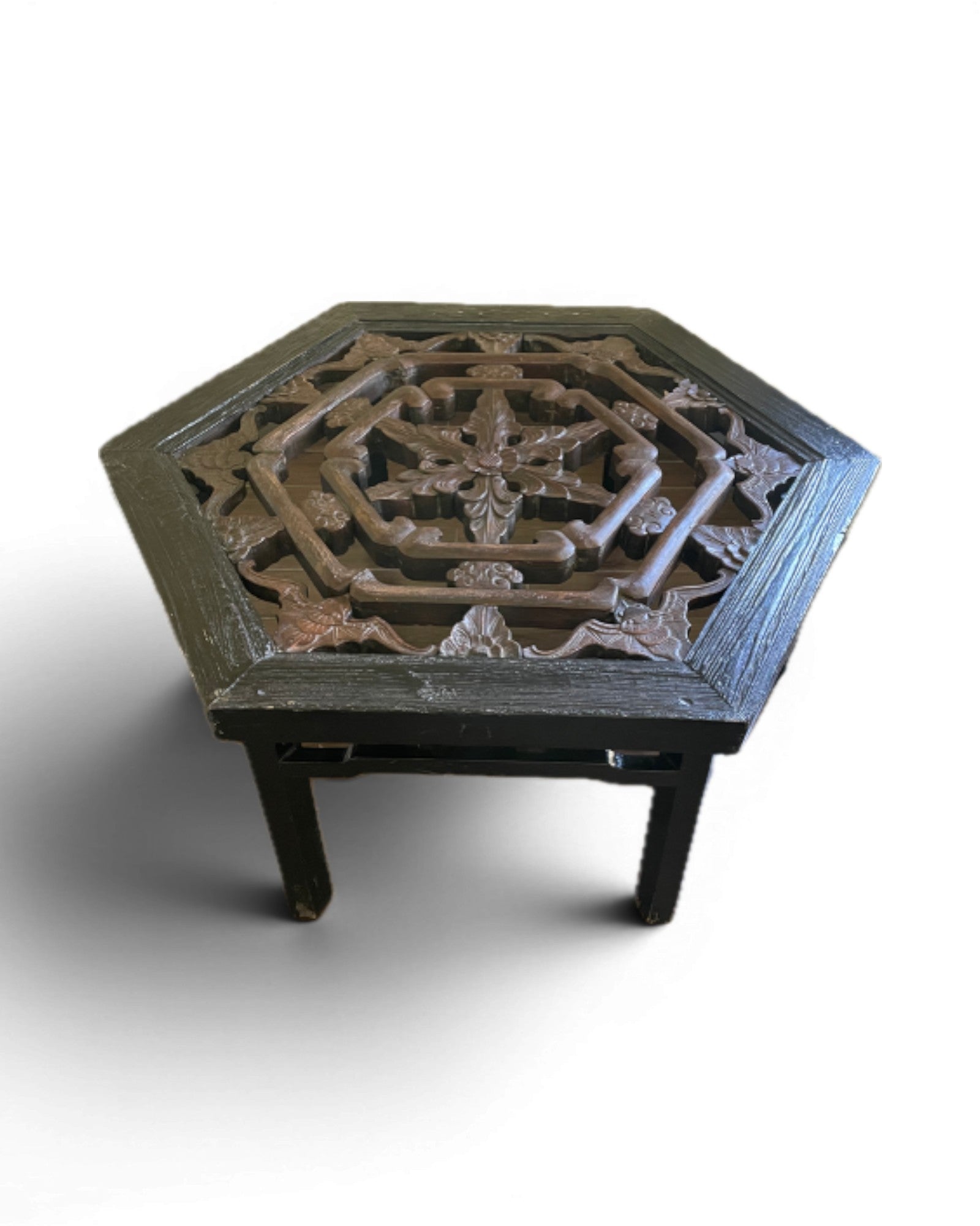 Antique Chinese Northern Elm (Yumu) Octagonal Architectural Low Table