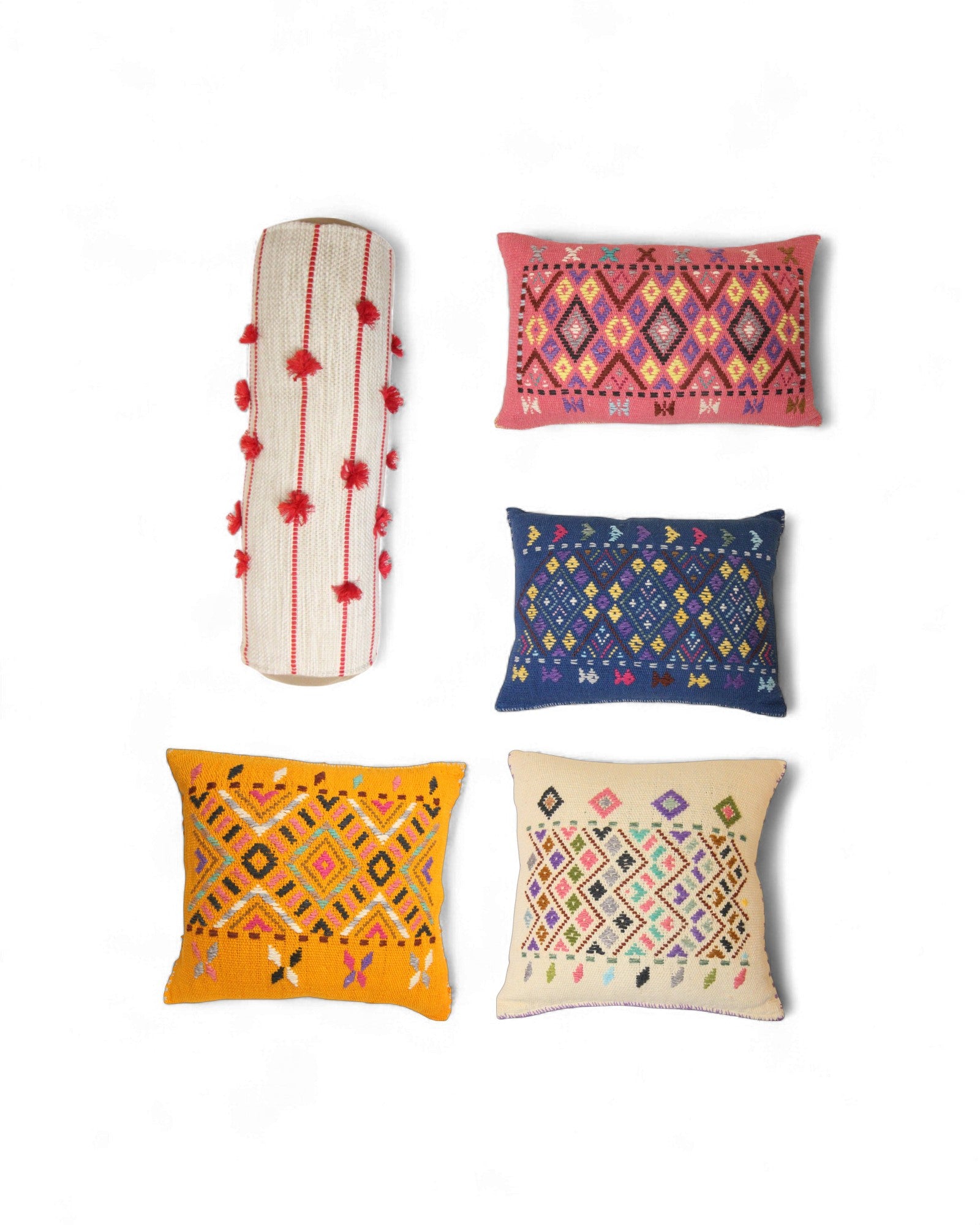 Hill Tribe Textile Cushions – Embroidered & Handwoven - Set of 5