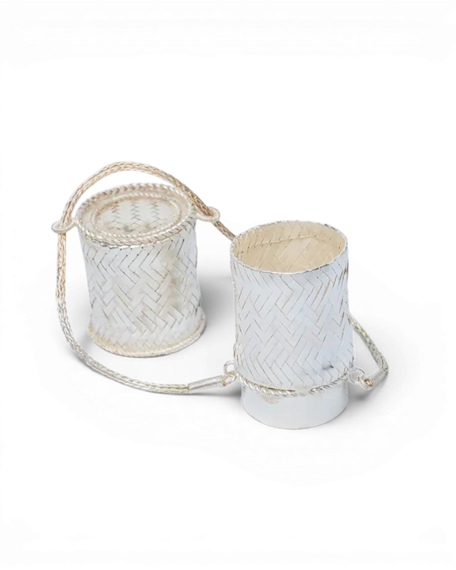 Somboun ( S ) Silver Plated Copper Woven Rice Basket with String