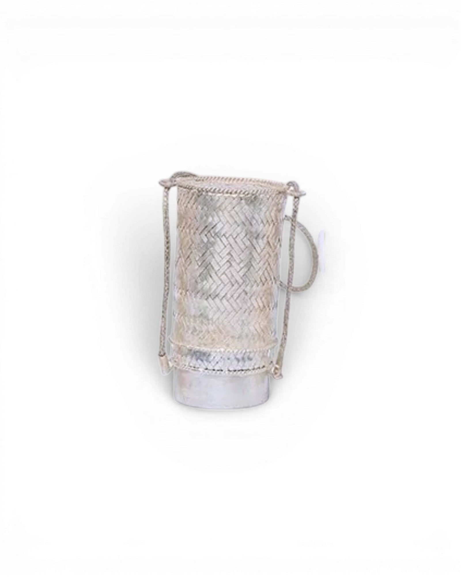 Somboun ( L ) Silver Plated Copper Woven Rice Basket with String
