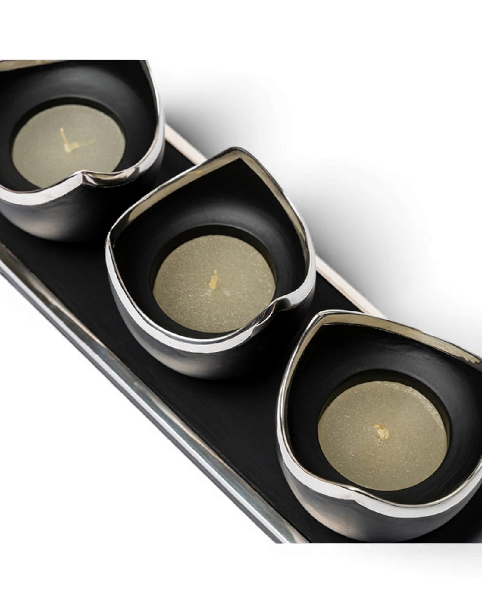 Black Ebony & Silver Tulips Candle Holder - Set of 3 - Surround Living - 11