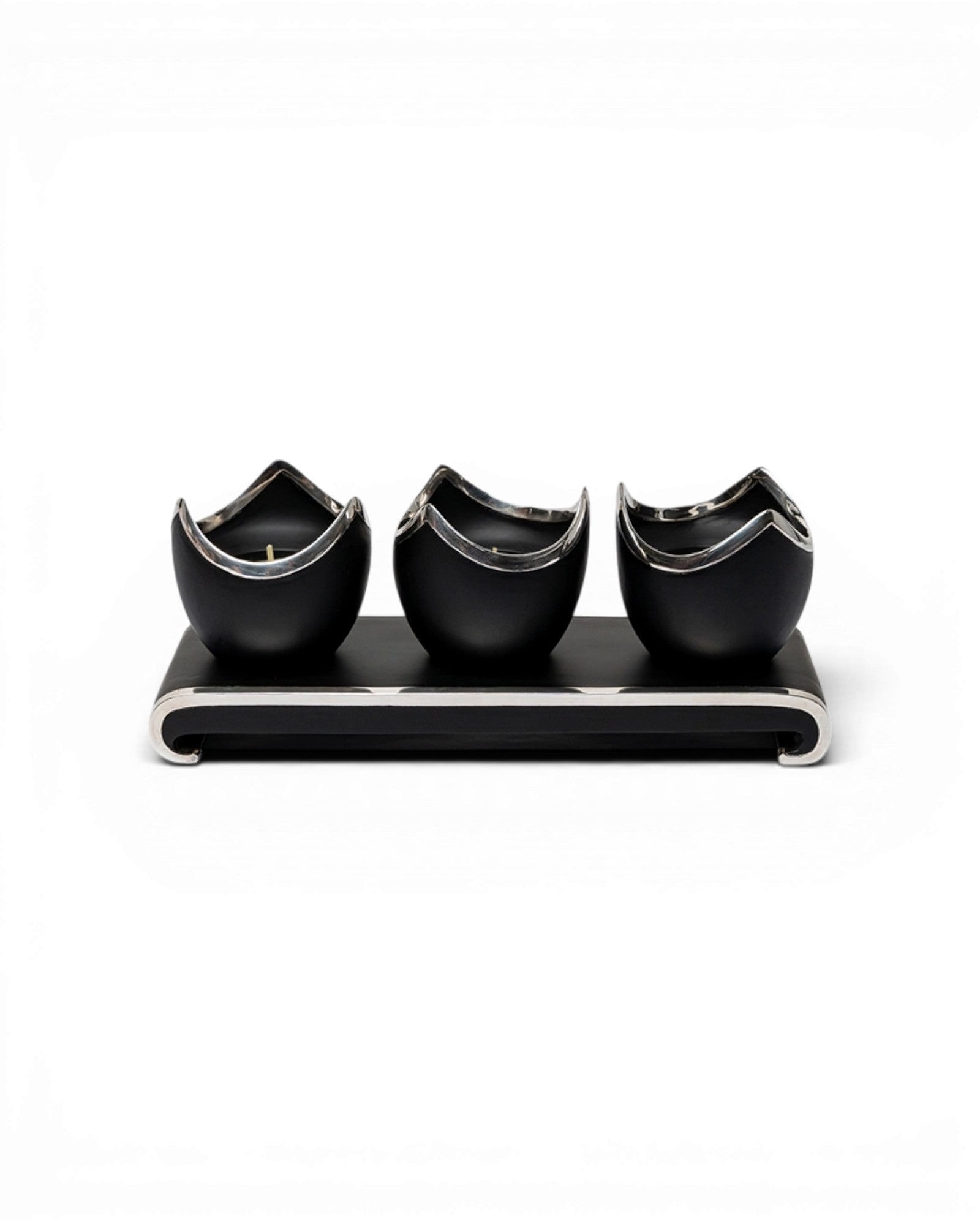 Black Ebony & Silver Tulips Candle Holder - Set of 3 - Surround Living - 2